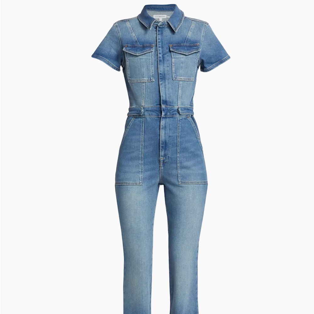 Good American Fit for Success Stretch denim straight leg jumpsuit